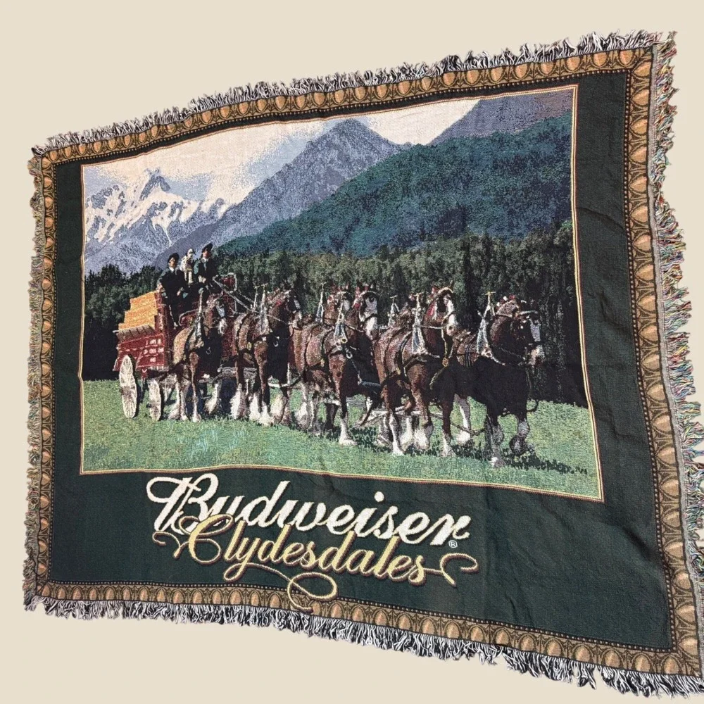 Vintage Budweiser Clydesdales Tapestry Throw Blanket Horse Wall Hanging 70x52